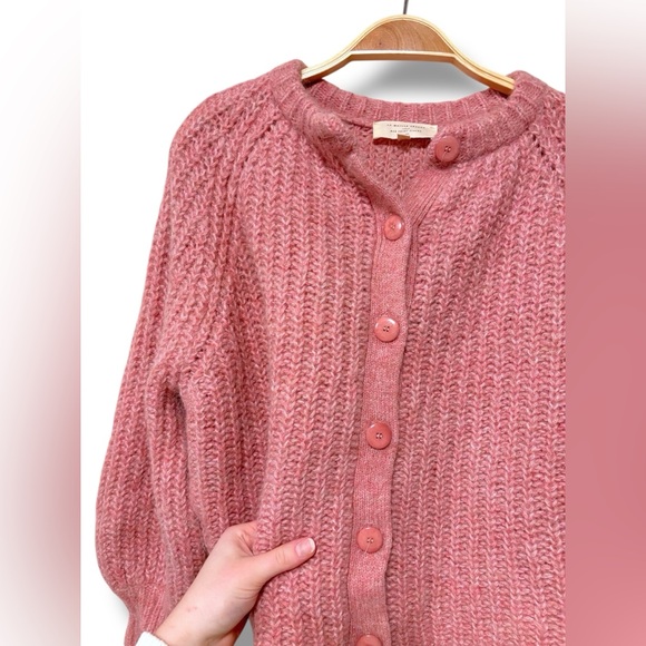 Sezane Emile Alpaca Wool Balloon Sleeve Cardigan in Molted Pink Size XS - Picture 10 of 11